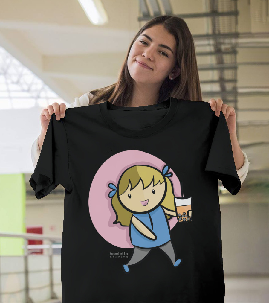 Hamletto Studios My Boba Life Cute Character Holding Bubble Tea T-Shirt