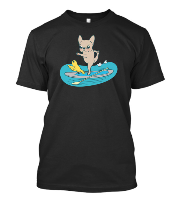 Frenchie Yoga Poses On Stand Up Paddle Board With Bird Companion T-Shirt