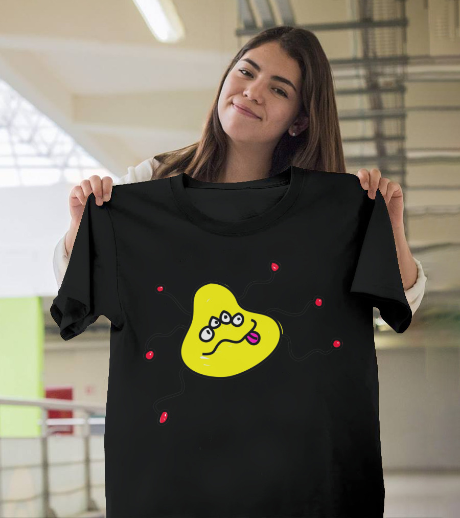 Playful Cartoon Yellow Monster with Three Eyes and Wiggly Tentacles T-Shirt