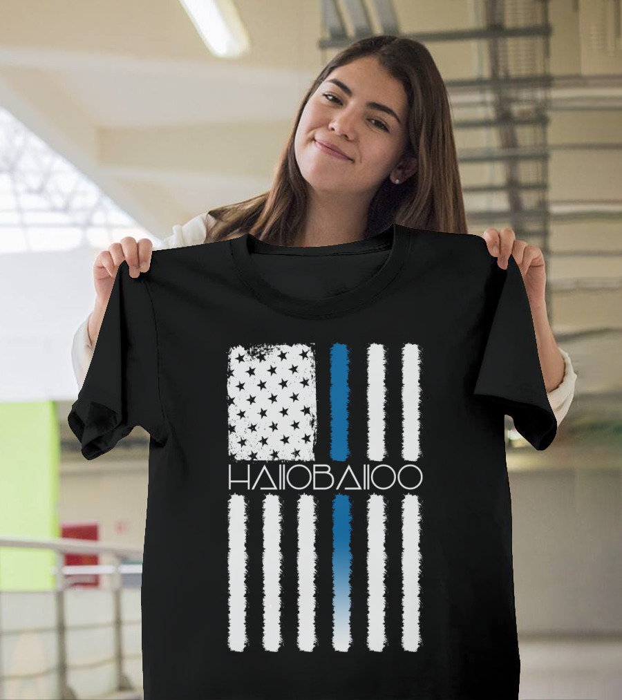 Halloballoo Distressed Flag with Blue Stripe Fourth of July T-Shirt