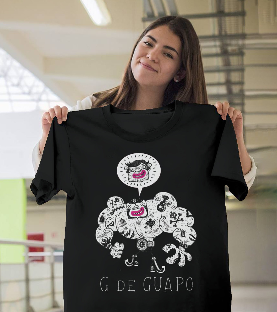 G de Guapo Cartoon Character with Pink Smile and Muscles T-Shirt