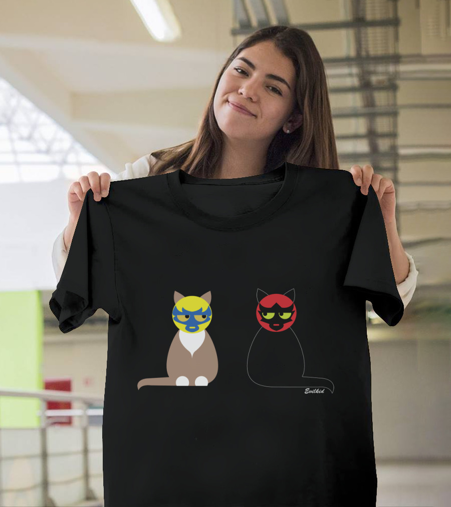 Lucha Libre Cats Masked Wrestling Feline Duo Eveltiel T-Shirt