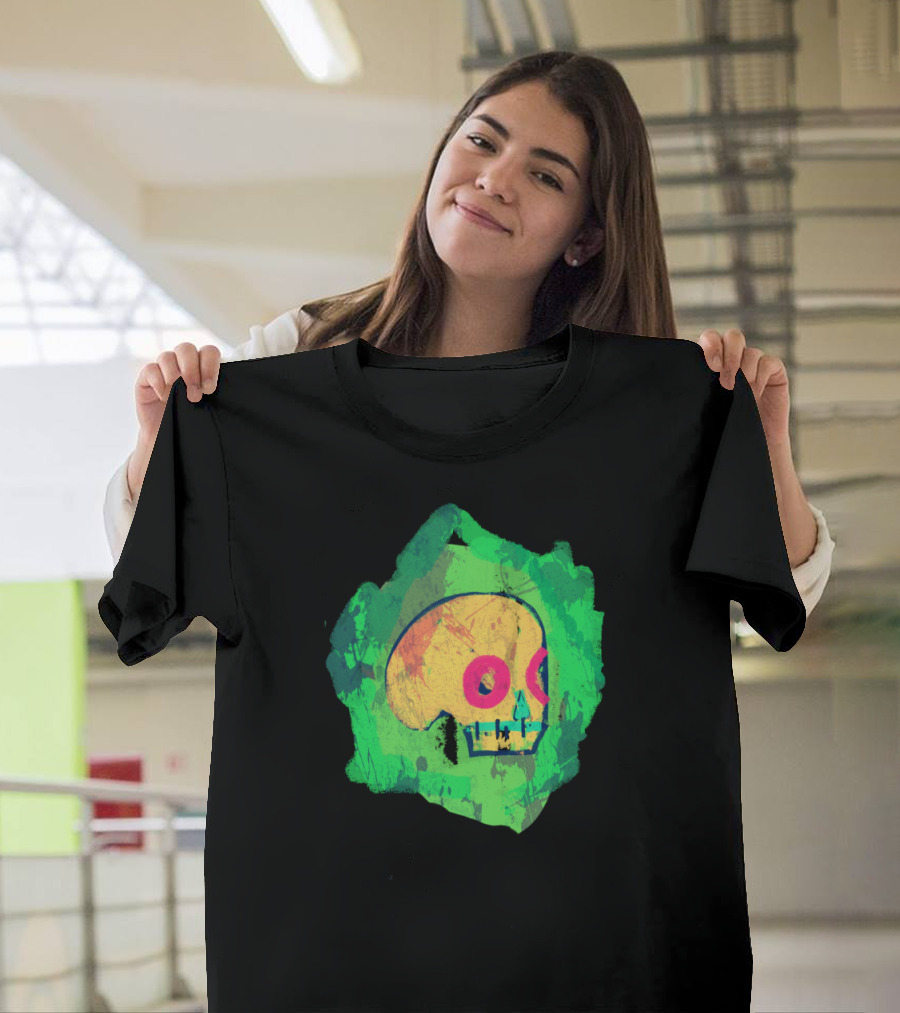 Colorful Abstract Green Background Picasso Skull T-Shirt