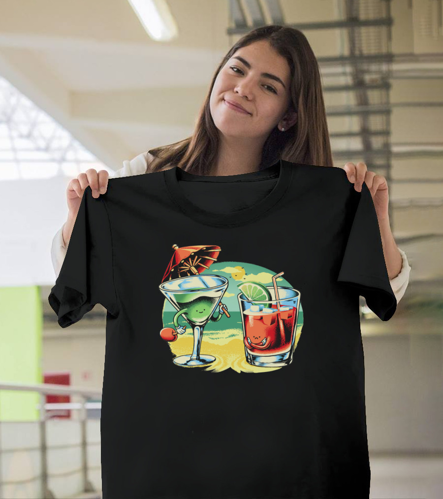 Beachside Cocktails Under the Sun with Happy Summer Vibes T-Shirt