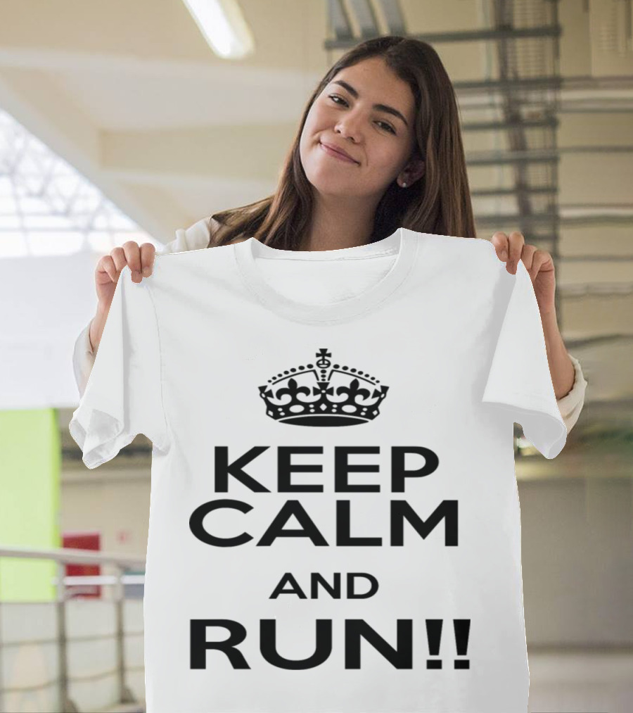 Keep Calm and Run Motivational Crown Logo Phrase T-Shirt