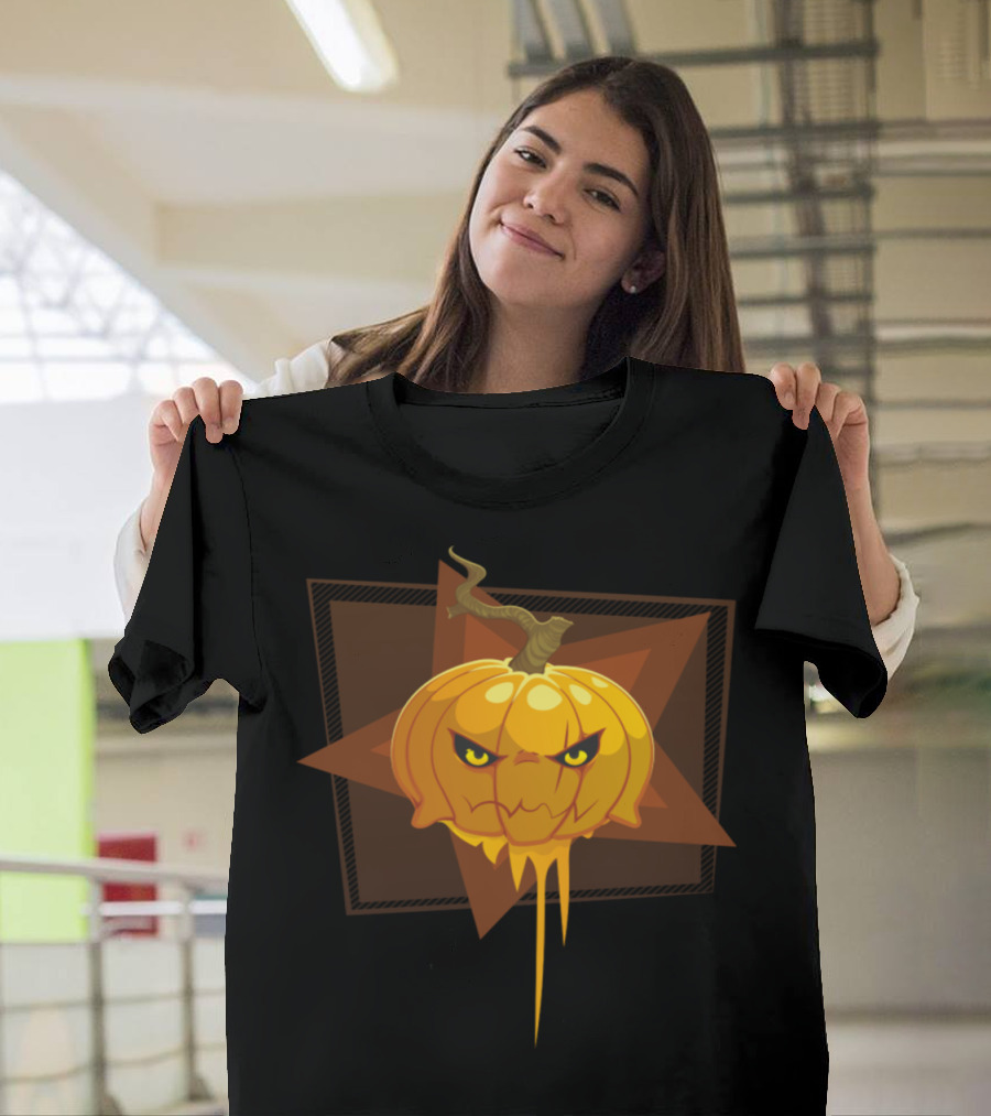 Halloween Pumpkin with Spooky Eyes in Star Frame T-Shirt
