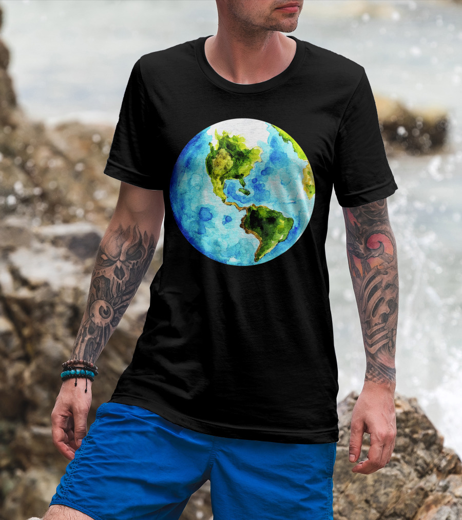 Earth Day Love Earth Watercolor Planet Earth T-Shirt