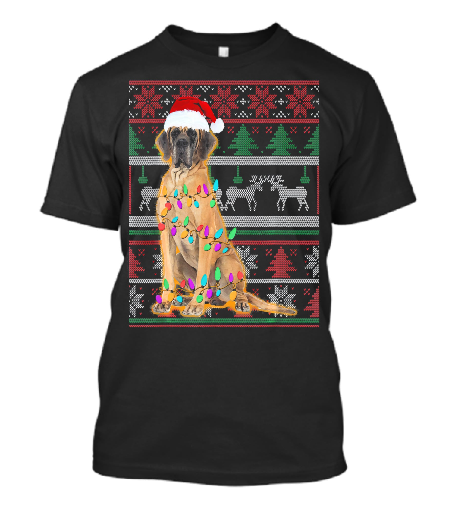 Christmas Dog Santa Hat Lights Ugly T-Shirt