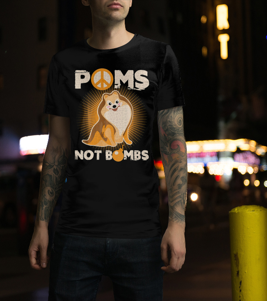 Poms Not Bombs Peace Symbol Cute Dog T-Shirt