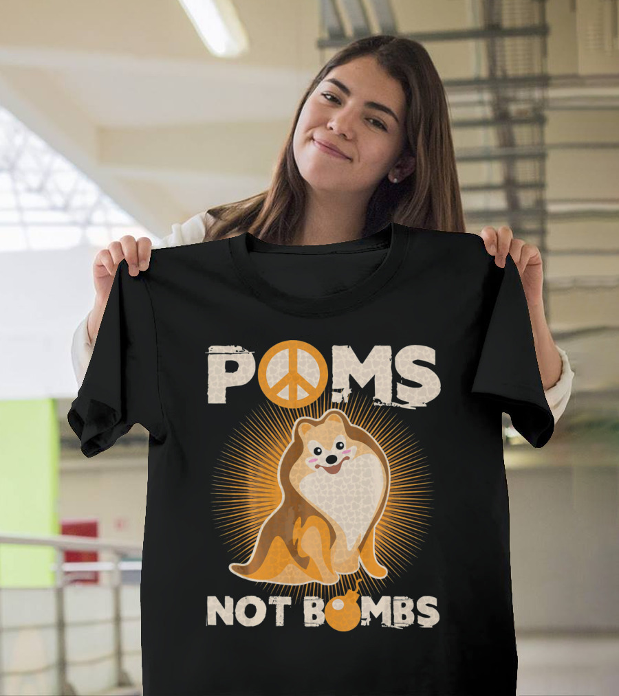 Poms Not Bombs Peace Symbol Cute Dog T-Shirt