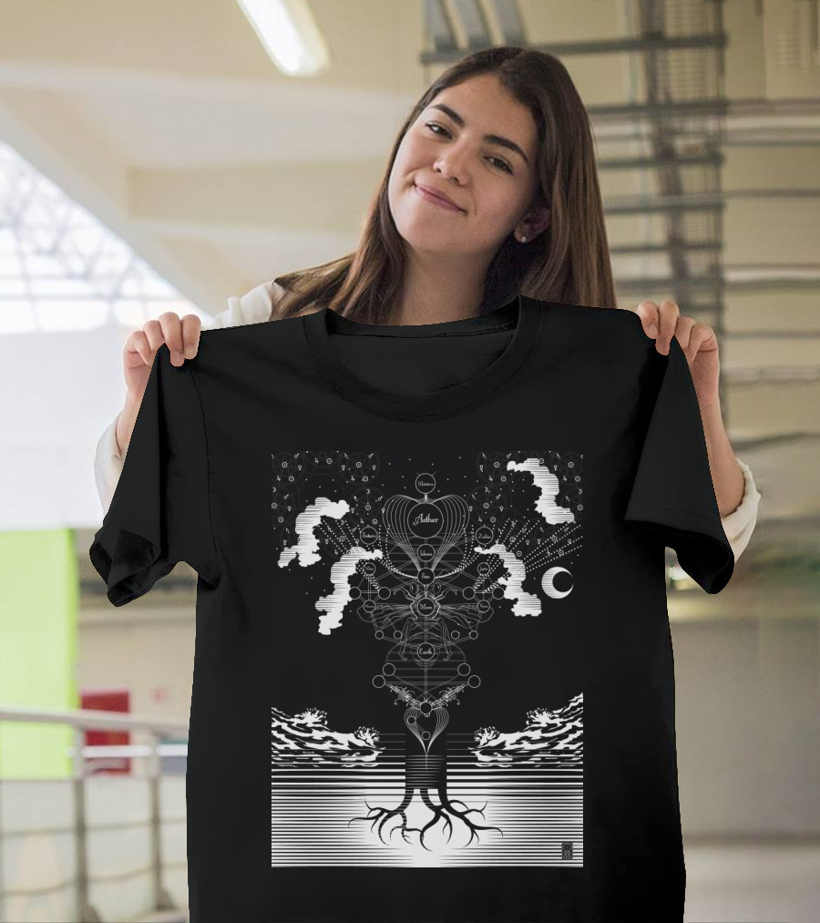 Alchemy Tree of Life Diagram with Celestial Elements and Symbolic Connections T-Shirt