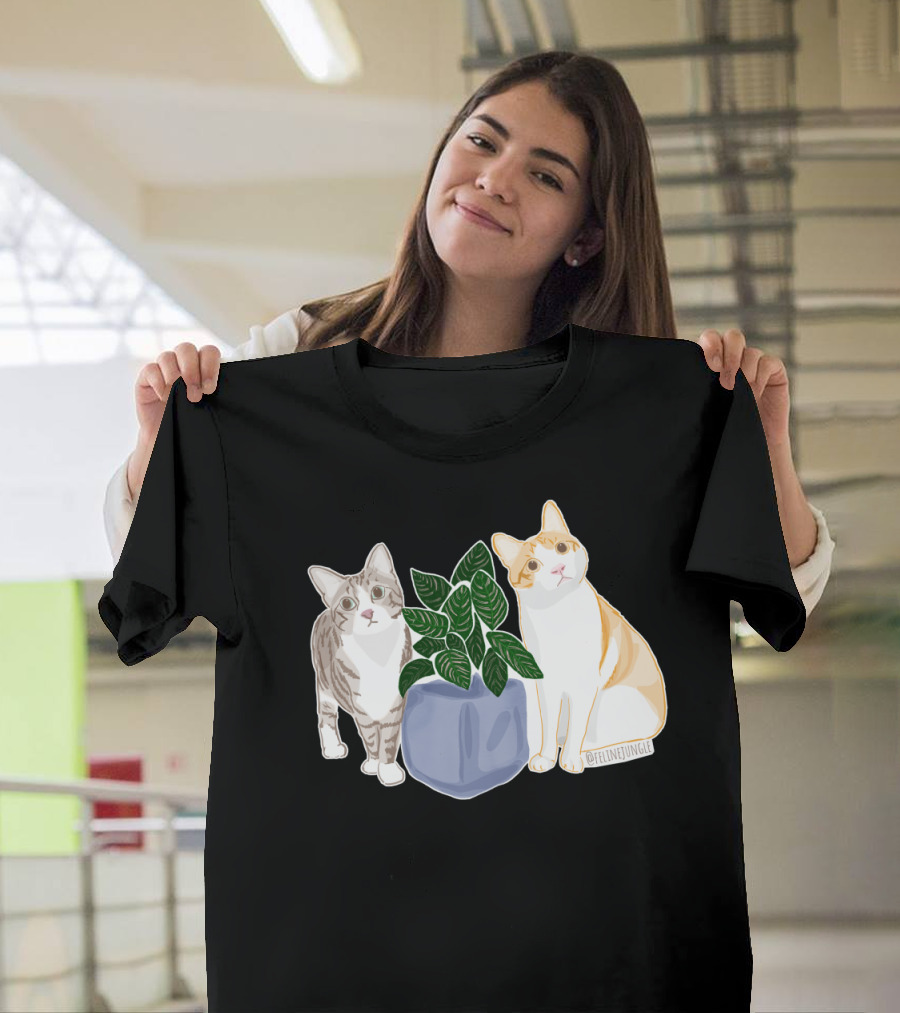 Feline Jungle Calathea Cats with Charming Plant Pot T-Shirt
