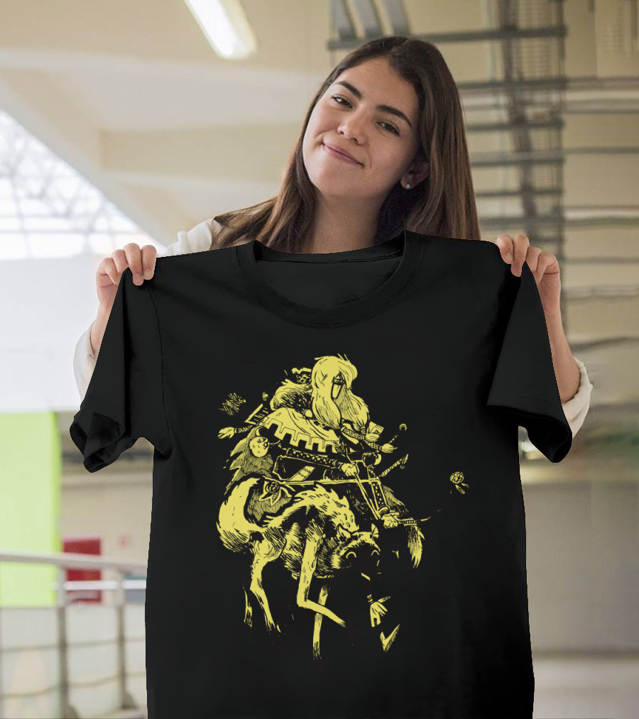 Stylized Ranger with Weapon and Mythical Creature T-Shirt
