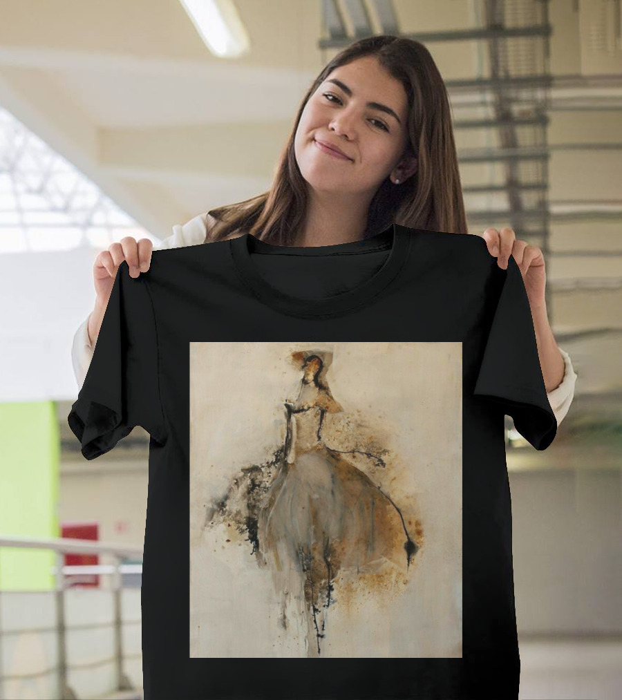 Elegance in Motion: Abstract Shadow Dancer in Flowing Dress T-Shirt