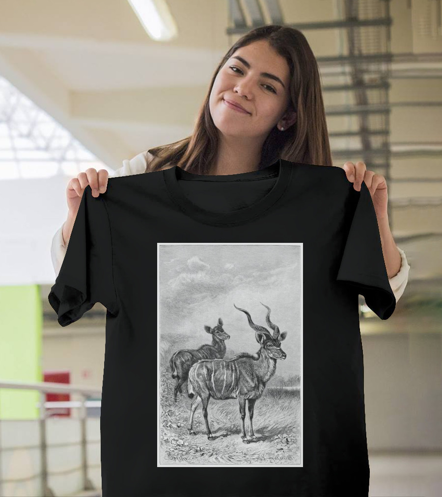 African Kudu Wildlife Illustration in T-Shirt