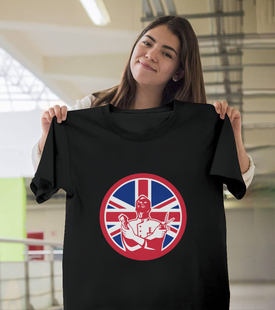 British Barber Icon Union Jack Flag Patch T-Shirt
