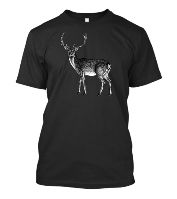 Fallow Deer Stag Detailed Ink Drawing Wildlife T-Shirt