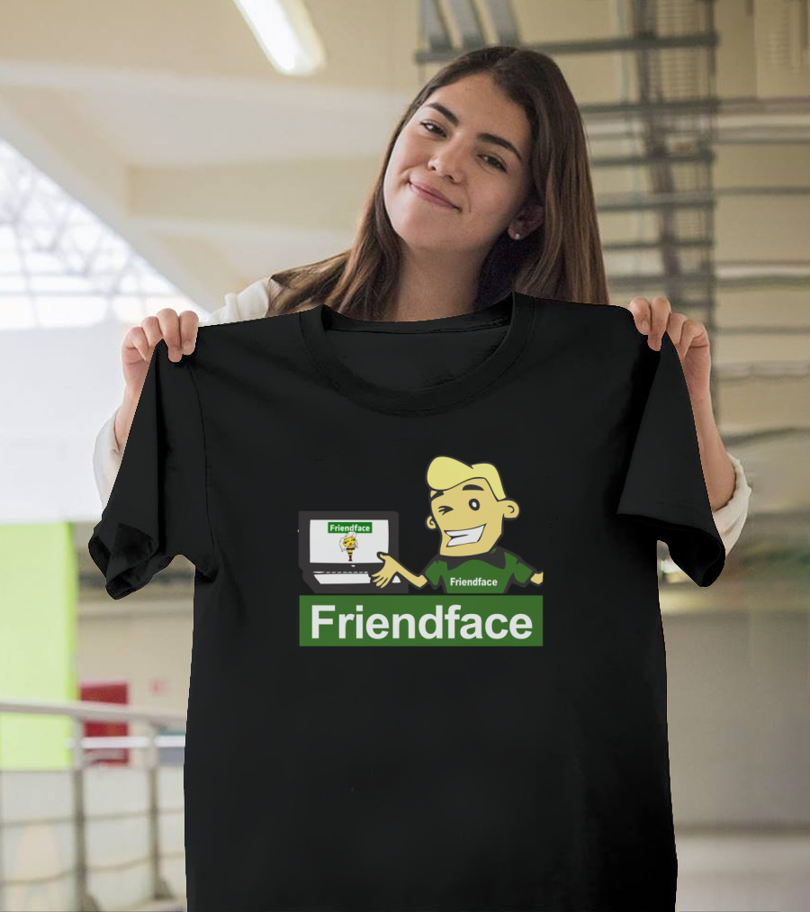 Friendface Social Network Parody Icon with Cartoon Character and Laptop T-Shirt