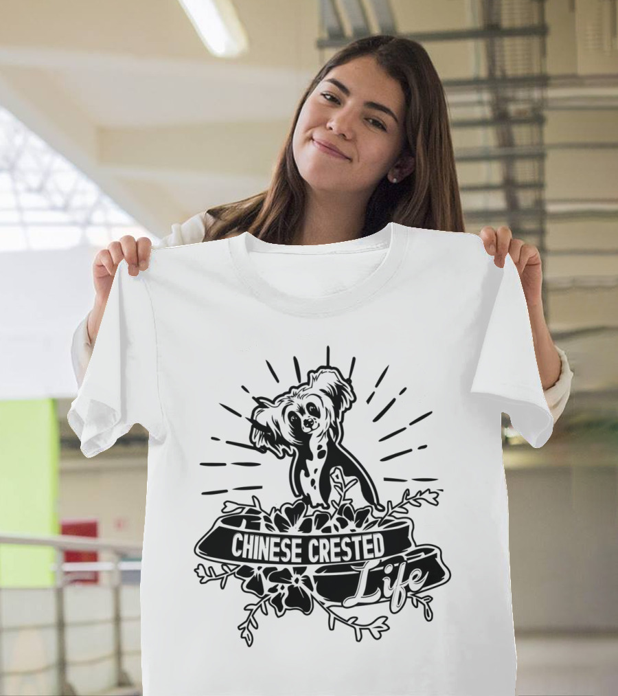Chinese Crested Life with Radiant Floral Accents T-Shirt
