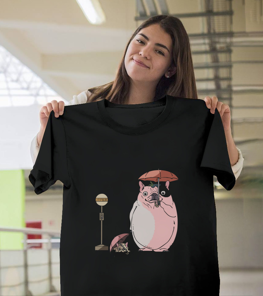 Totoro My Neighbor Parody French Bulldog FrenchieToro Bus Stop Scene T-Shirt