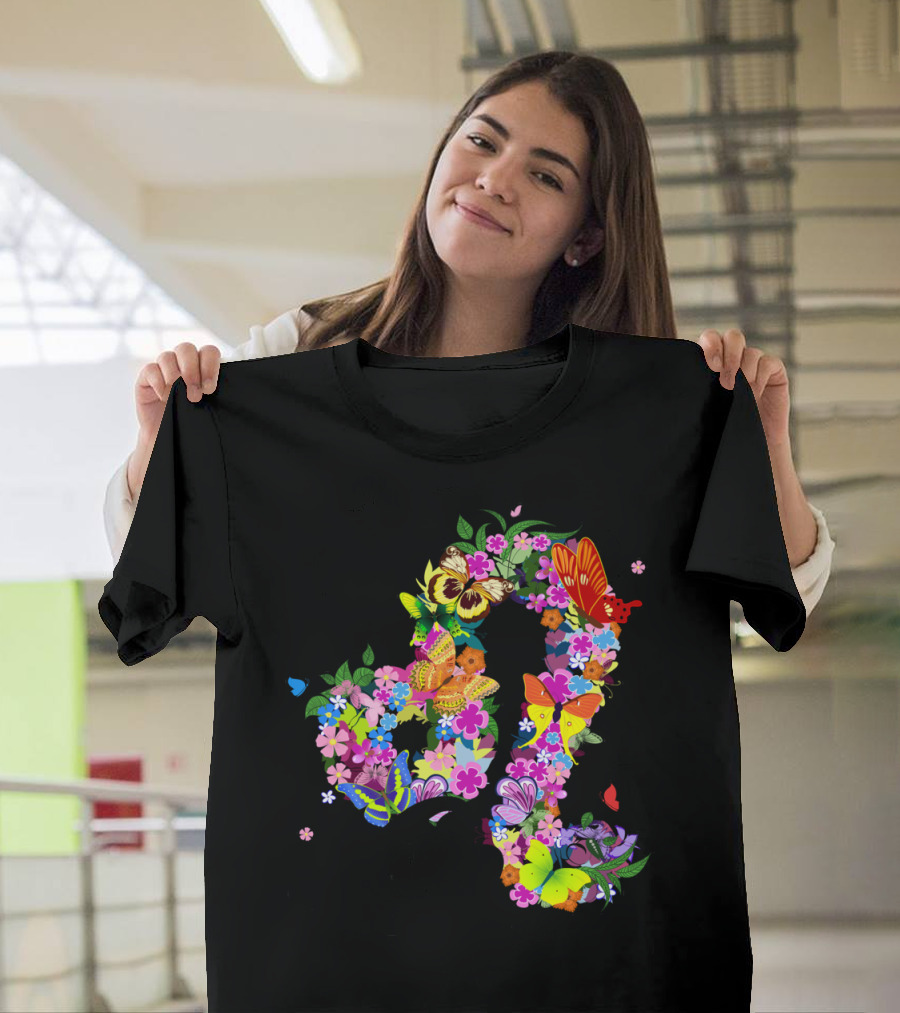 Leo Floral Sign with Butterflies and Flowers T-Shirt