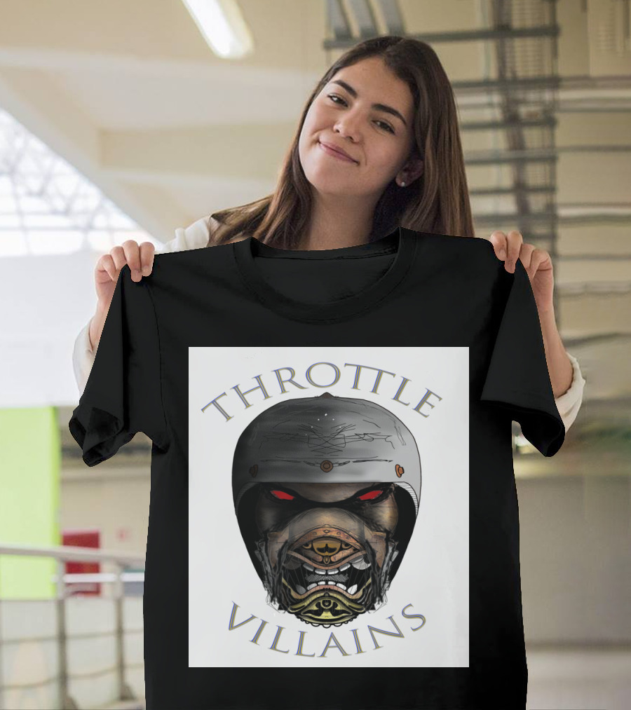 Throttle Villains Intense Helmeted Face with Red Eyes T-Shirt