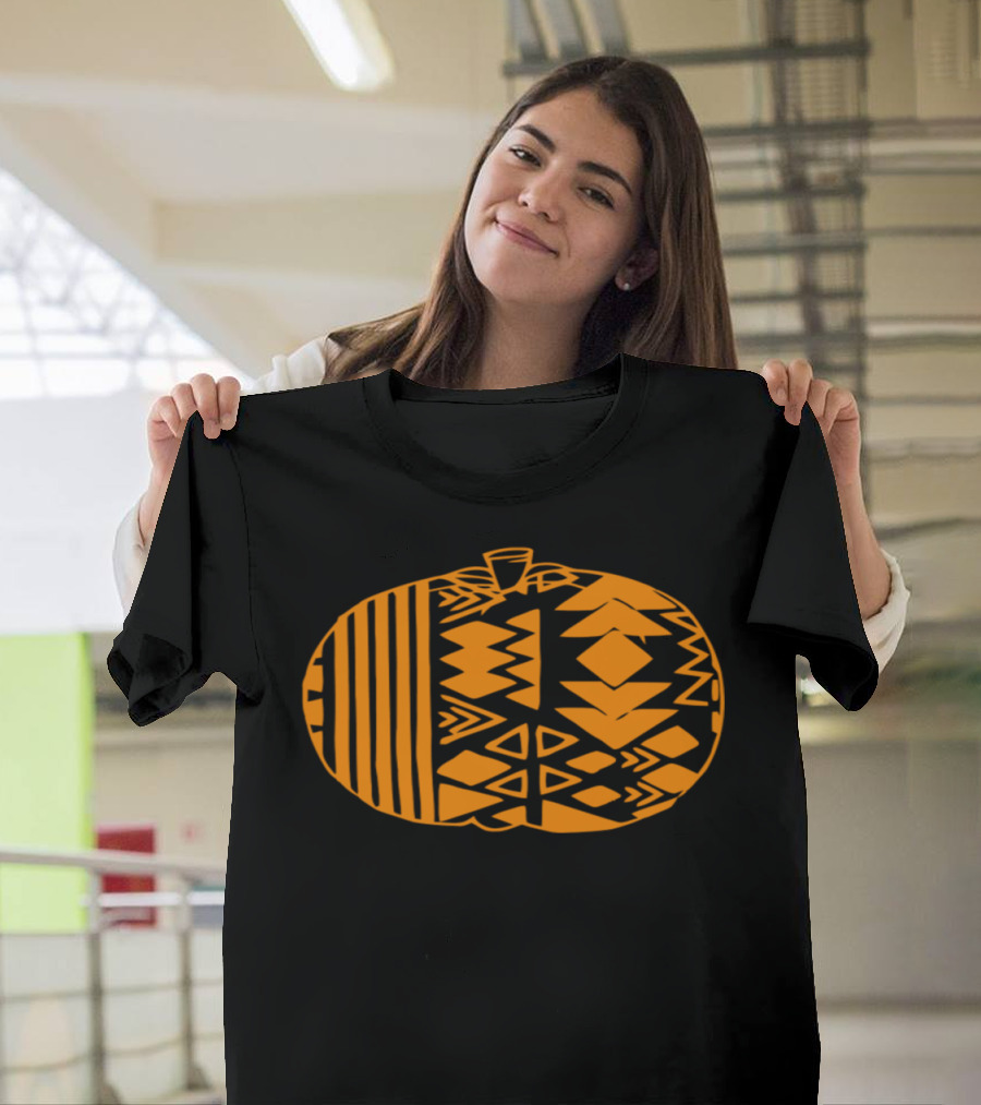 Aztec-Inspired Halloween Pumpkin Geometric T-Shirt