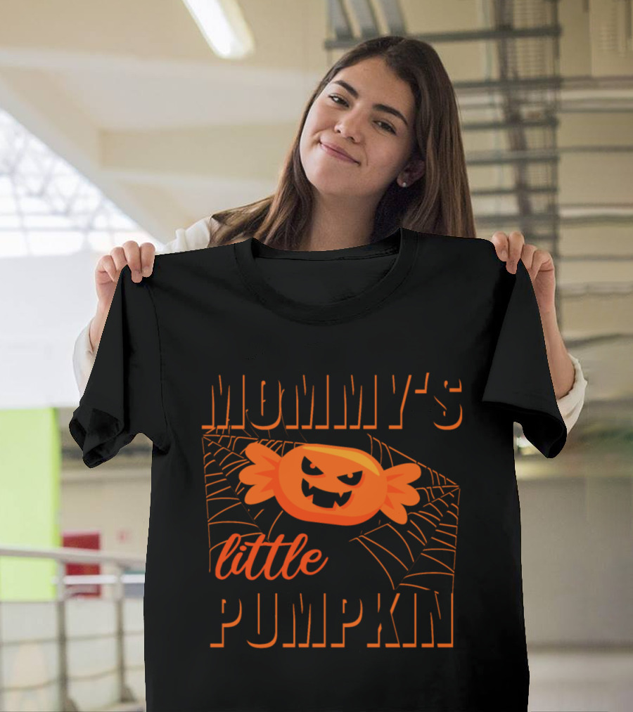 Mommy's Little Pumpkin Halloween Candy Spider Web T-Shirt