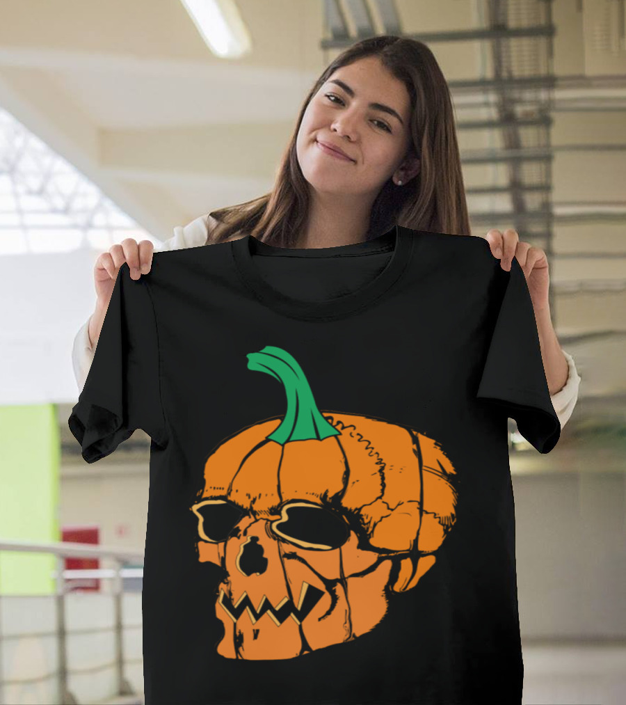 Halloween Pumpkin Skull Graphic Image Jack-O'-Lantern T-Shirt
