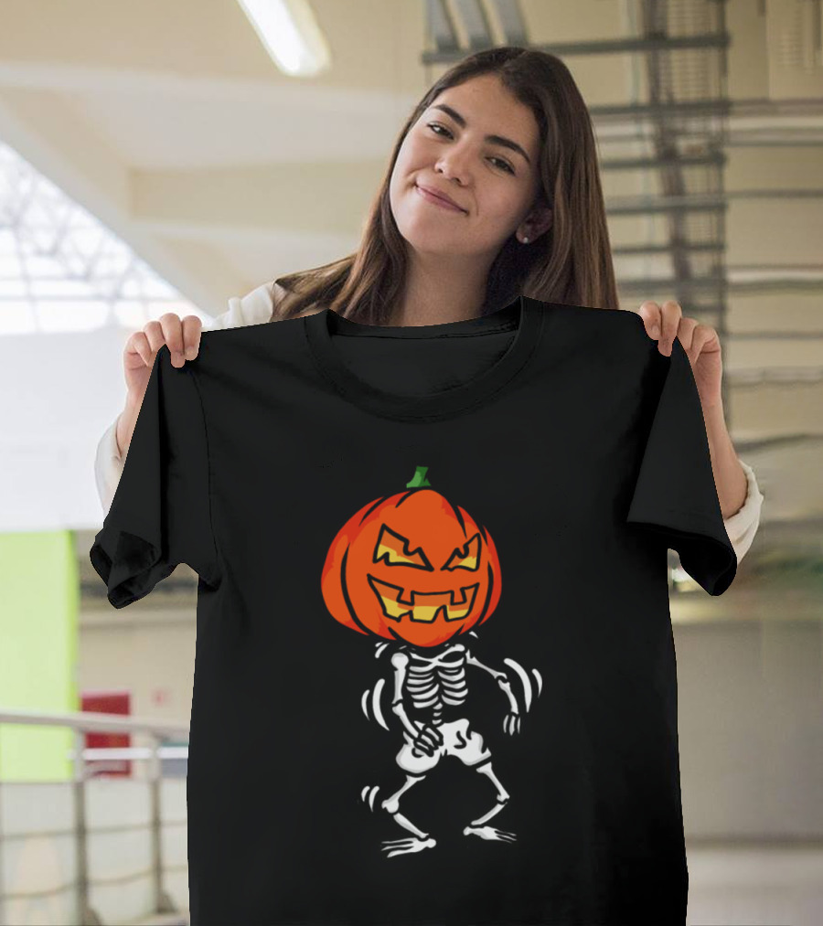 Flossing Skeleton Pumpkin Head Dance Halloween T-Shirt
