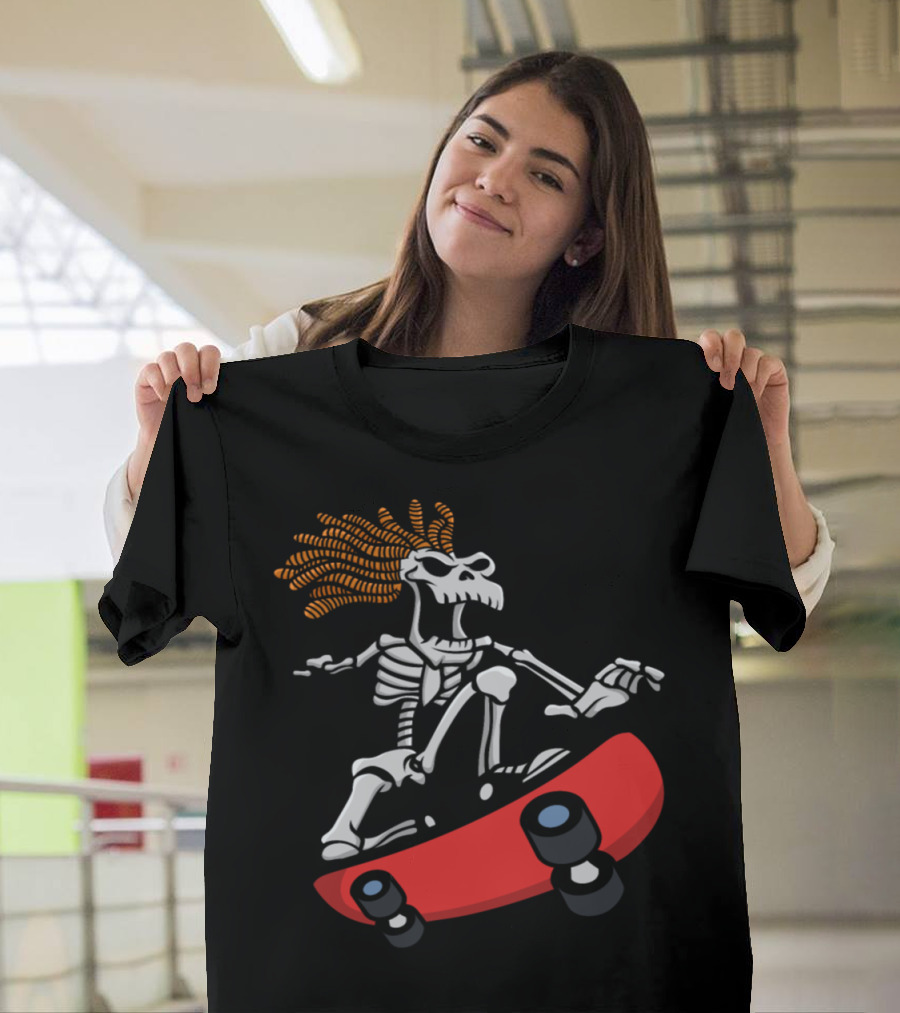T Skull Skeleton Skateboarder Streetwear Fun Skeleton Rider T-Shirt