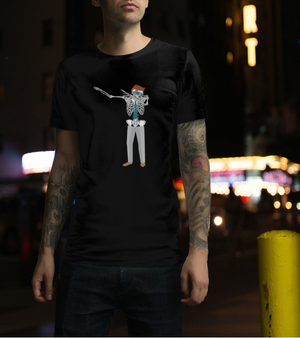 Dabbing Halloween Skeleton In Pants With Sunglasses And Hair T-Shirt