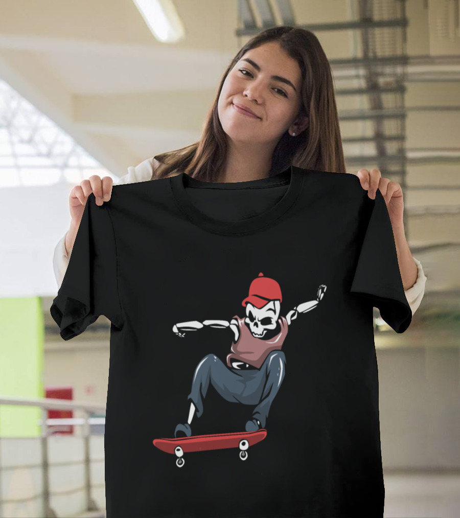 Skateboard Skeleton Vintage Skater with Red Hat T-Shirt