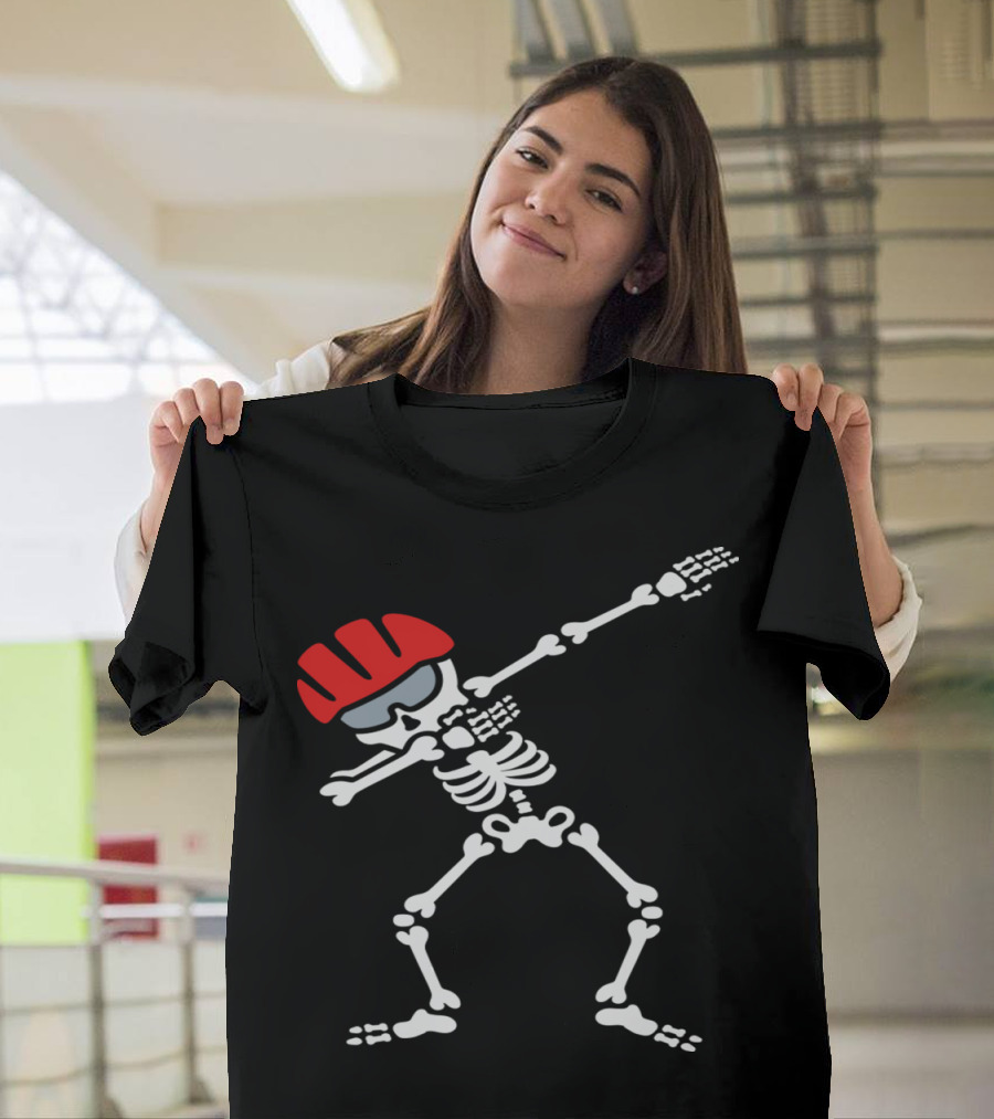 Dabbing Skeleton Red Helmet Biker Cyclist Pose Mountainbike T-Shirt