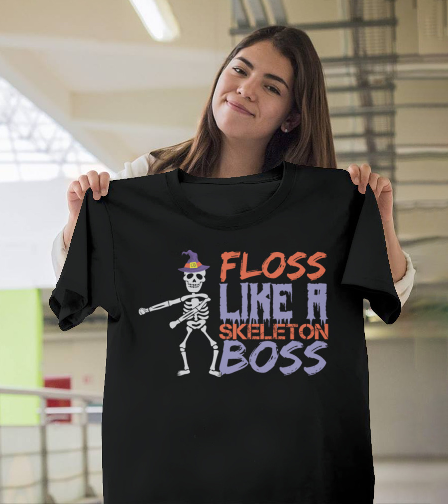 Floss Like A Skeleton Boss Halloween Dancing Skeleton with Witch Hat T-Shirt