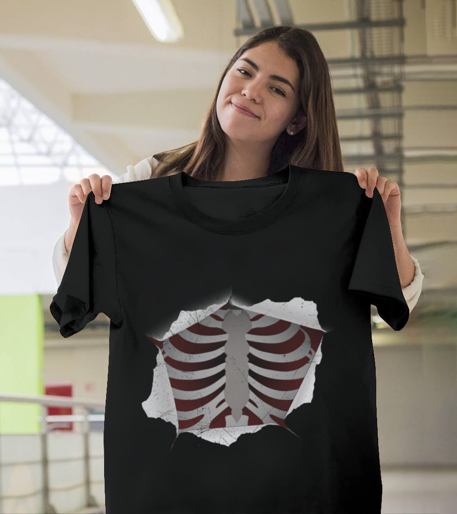 Skeleton Inside Funny Halloween Ribcage Zombie T-Shirt