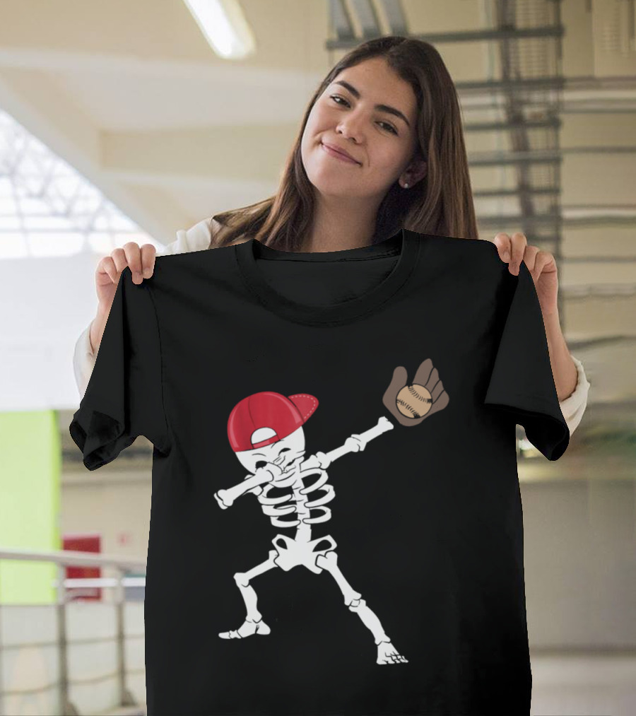 Skeleton Dabbing with Baseball Glove and Cap T-Shirt