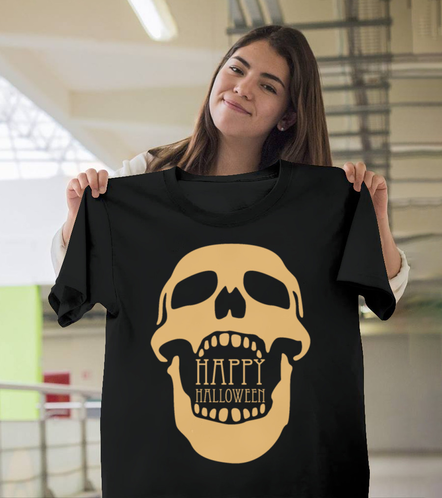 Scary Skull Skeleton Creepy Happy Halloween T-Shirt