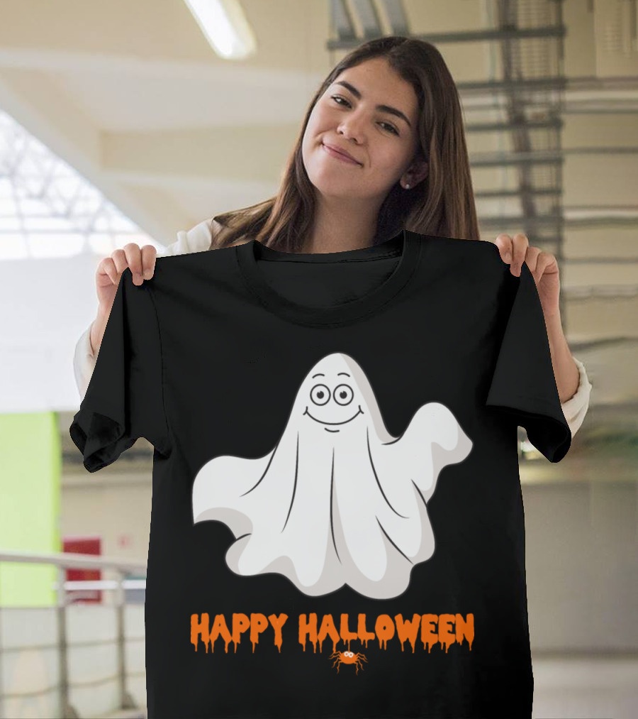 Happy Halloween Ghost With Spider Trick Or Treat Zombie Horror Scary T-Shirt