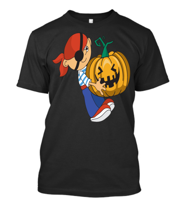 Halloween Pirate Pumpkin Character Hugging Jack-O-Lantern T-Shirt