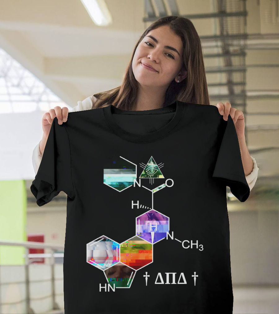 Psychedelic Glitch Molecule Illuminati All-Seeing Eye ΔΠΔ T-Shirt