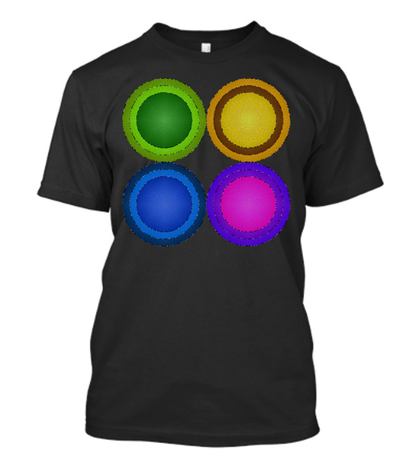 Four Glassy Circles Green Yellow Blue Pink T-Shirt
