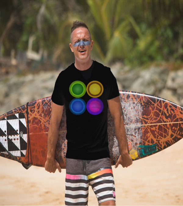 Four Glassy Circles Green Yellow Blue Pink T-Shirt