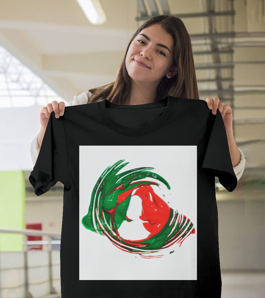 Abstract Circle Pit Swirl with Red and Green Paint Strokes T-Shirt