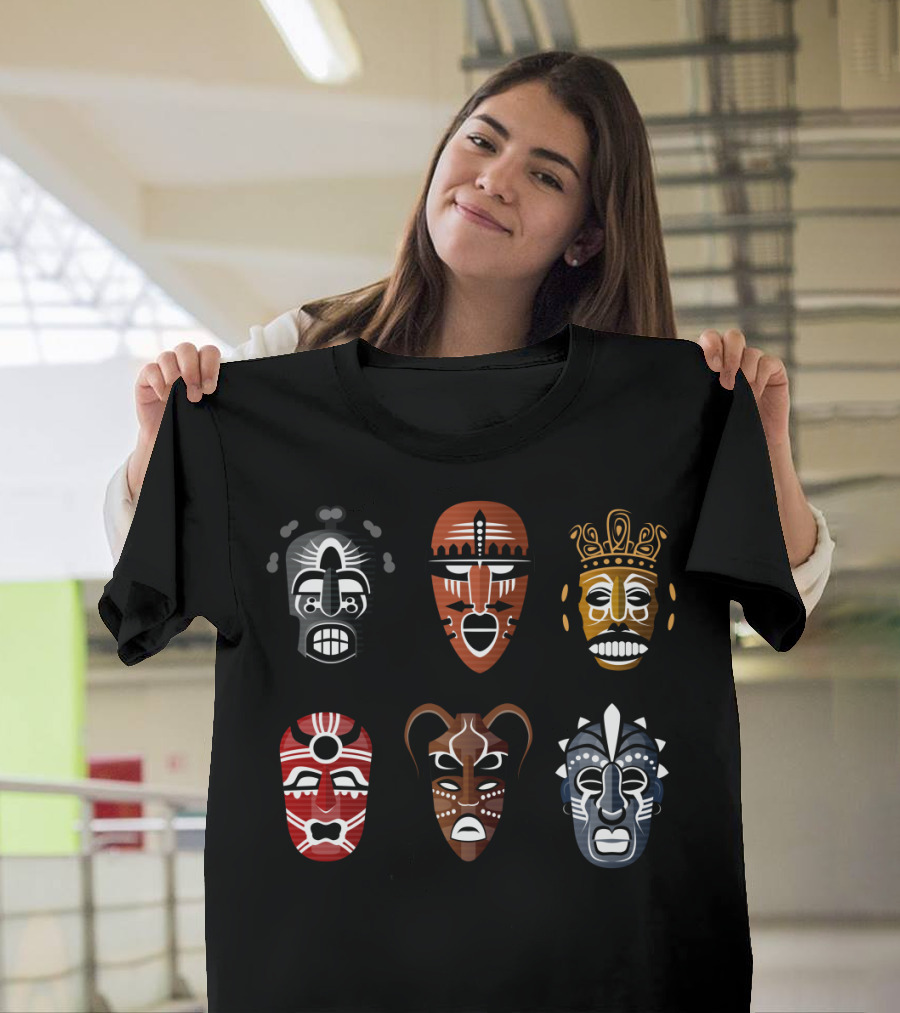 Tribal Masks African Culture Set with Six Distinctive T-Shirt