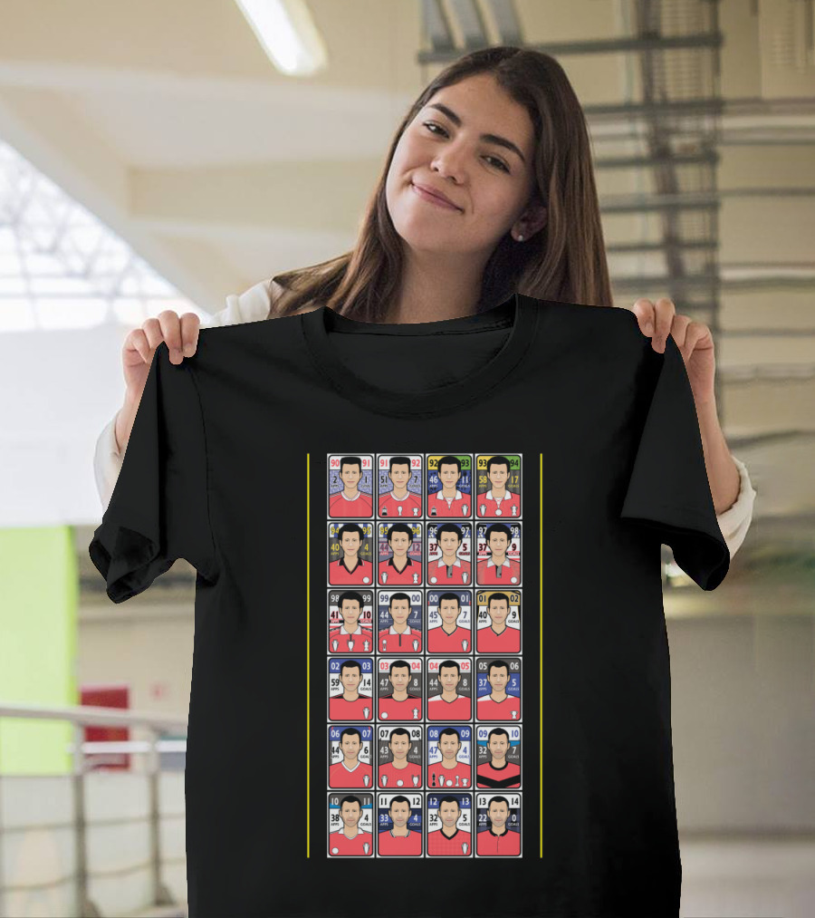 Football Card Collection with Sequential Player Numbers in Red Jerseys T-Shirt