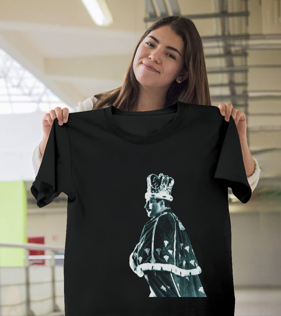 Regal Monarch in Ornate Crown and Robe with 'The King Will Save The Queen T-Shirt