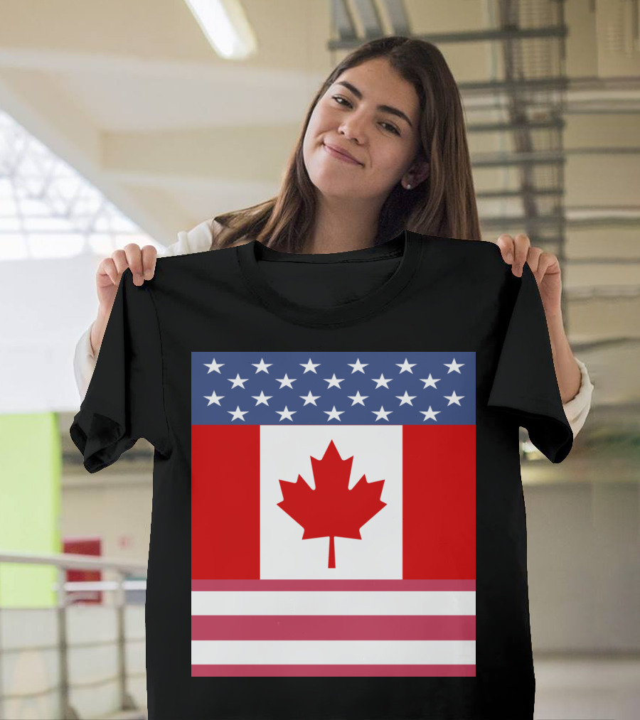 USA Canada Flag Fusion Stars and Maple Leaf Alliance T-Shirt