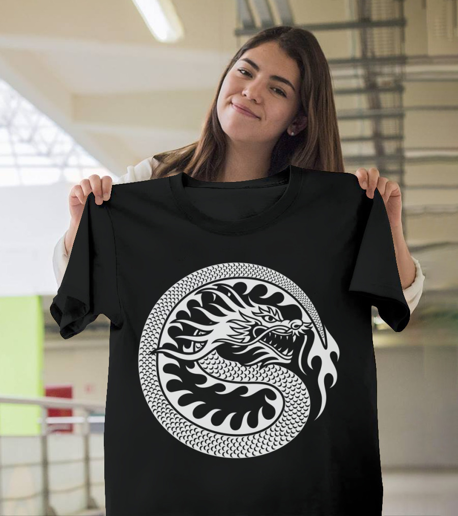 Chinese Dragon Circular Emblem White T-Shirt