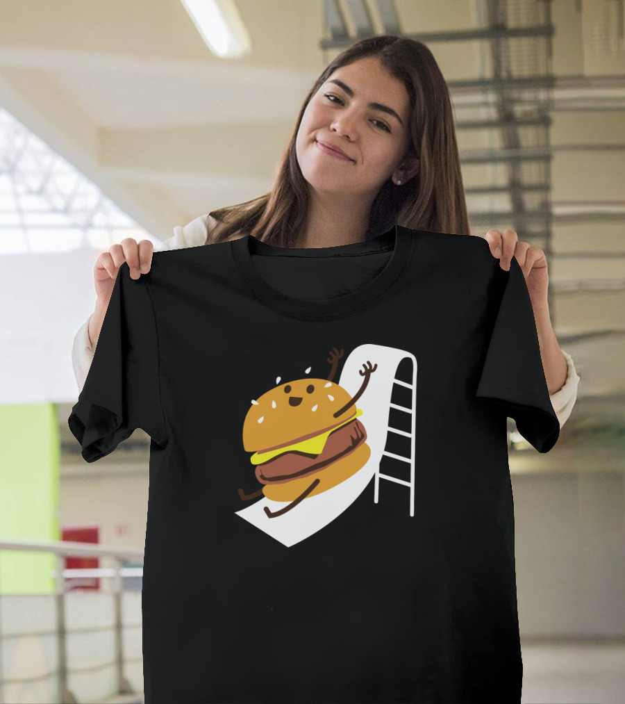 Smiling Slider Burger Riding Down Playground Slide Fun T-Shirt